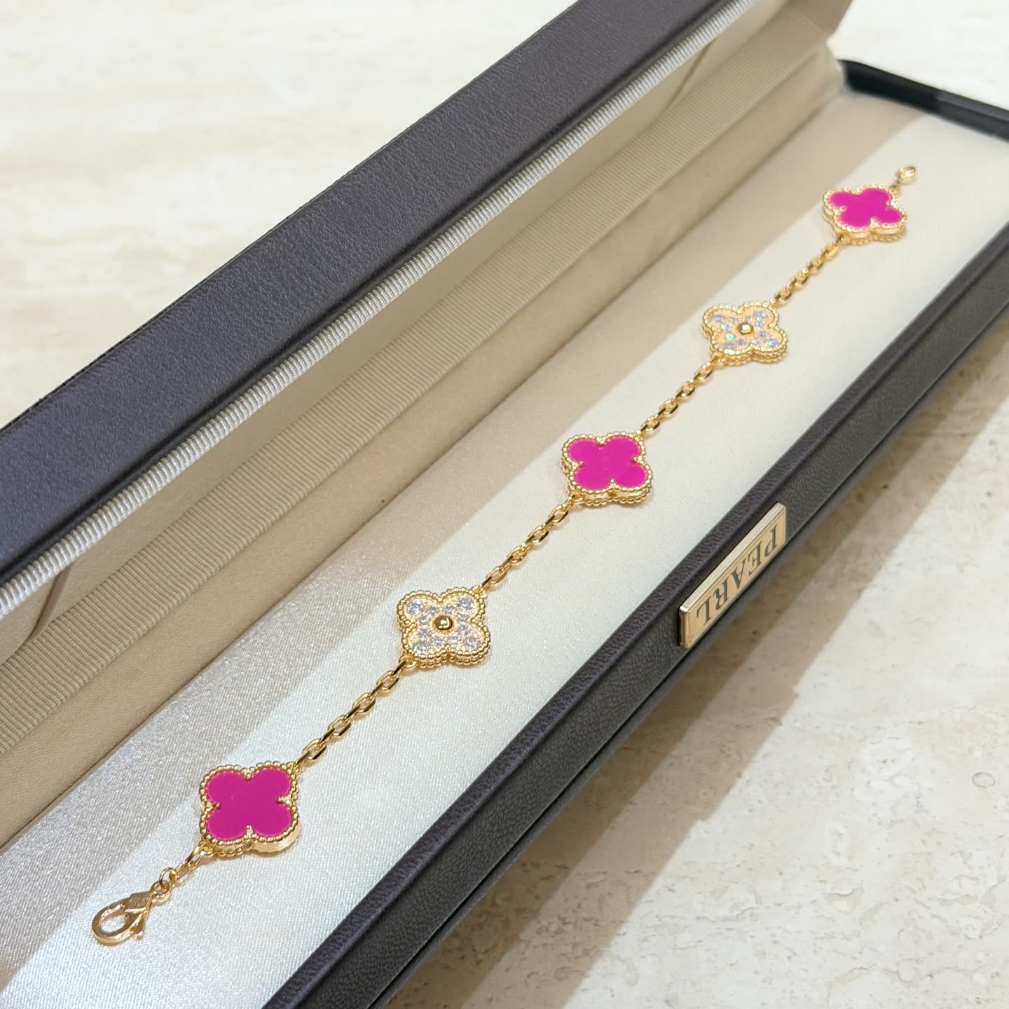 Van Cleef & Arpels Magic Alhambra Pink Enamel Bracelet Van Cleef & Arpels Magic Alhambra Pink Enamel Bracelet